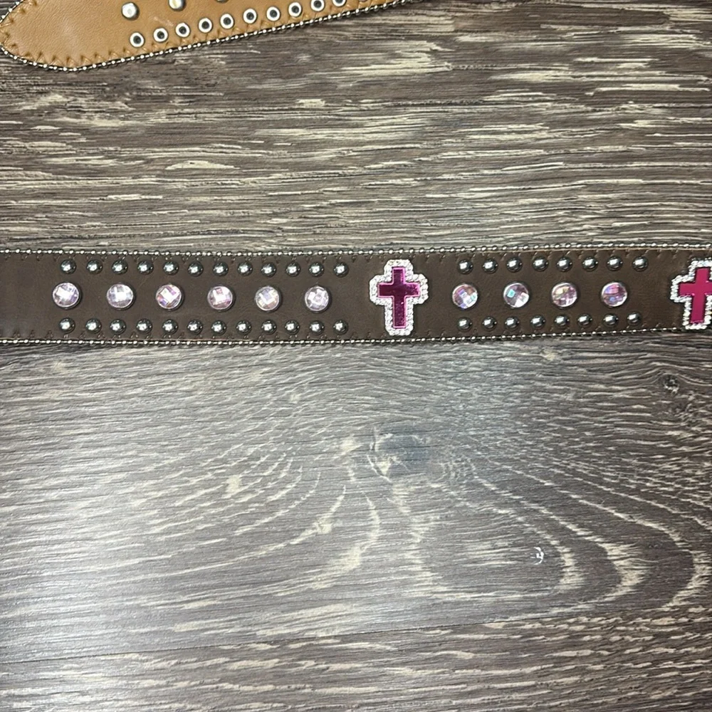 Western kids belt with Rhinestones pink cross belt